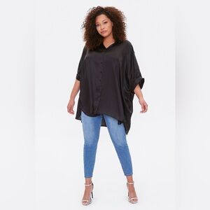 NWT Forever21 Girl Soul Oversized Black Satin Button Up Top / Tunic Size 0X